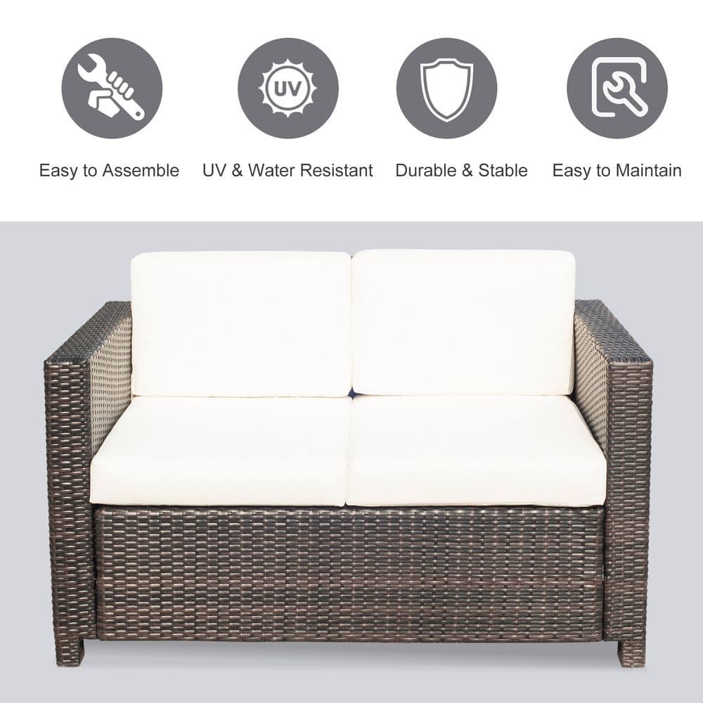 image-2 Seater Sofa Brown Rattan Table Sofa Chair Mixed Brown