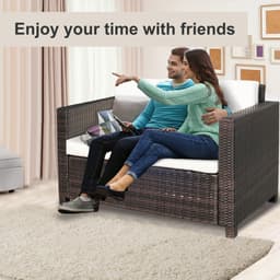 image-2 Seater Sofa Brown Rattan Table Sofa Chair Mixed Brown