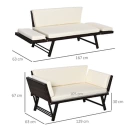 image-Outsunny 2-Seater 2-in-1 Rattan Convertible Sofa Daybed Brown