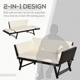 image-Outsunny 2-Seater 2-in-1 Rattan Convertible Sofa Daybed Brown