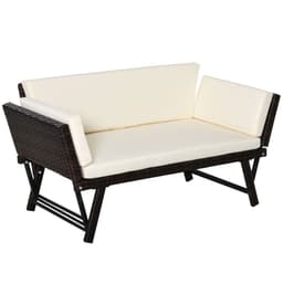 image-Outsunny 2-Seater 2-in-1 Rattan Convertible Sofa Daybed Brown