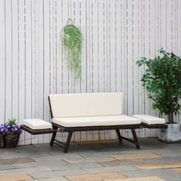 image-Outsunny 2-Seater 2-in-1 Rattan Convertible Sofa Daybed Brown