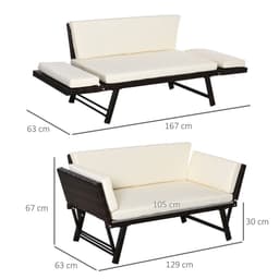 image-Outsunny 2-Seater 2-in-1 Rattan Convertible Sofa Daybed Brown
