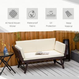 image-Outsunny 2-Seater 2-in-1 Rattan Convertible Sofa Daybed Brown