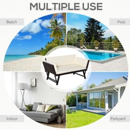 image-Outsunny 2-Seater 2-in-1 Rattan Convertible Sofa Daybed Brown