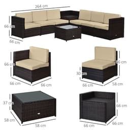 image-Outsunny 6-Seater Rattan Sofa Furniture Set W/Cushions, Steel Frame-Brown