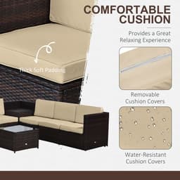 image-Outsunny 6-Seater Rattan Sofa Furniture Set W/Cushions, Steel Frame-Brown