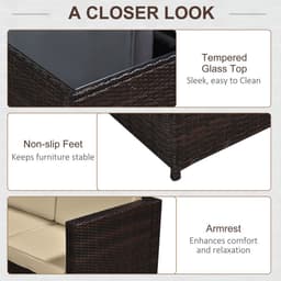 image-Outsunny 6-Seater Rattan Sofa Furniture Set W/Cushions, Steel Frame-Brown
