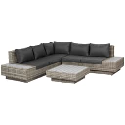 image-5-Seater Rattan Sectional Corner Sofa Table Set Cushions - Light Grey