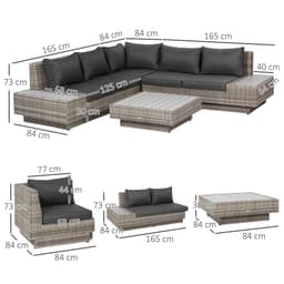 image-5-Seater Rattan Sectional Corner Sofa Table Set Cushions - Light Grey