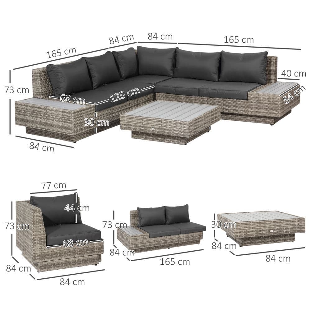 image-5-Seater Rattan Sectional Corner Sofa Table Set Cushions - Light Grey