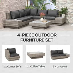 image-5-Seater Rattan Sectional Corner Sofa Table Set Cushions - Light Grey