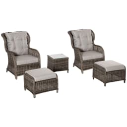 image-2 Seater Rattan Sofa Chair & Stool Table SetSet Aluminium Frame Brown