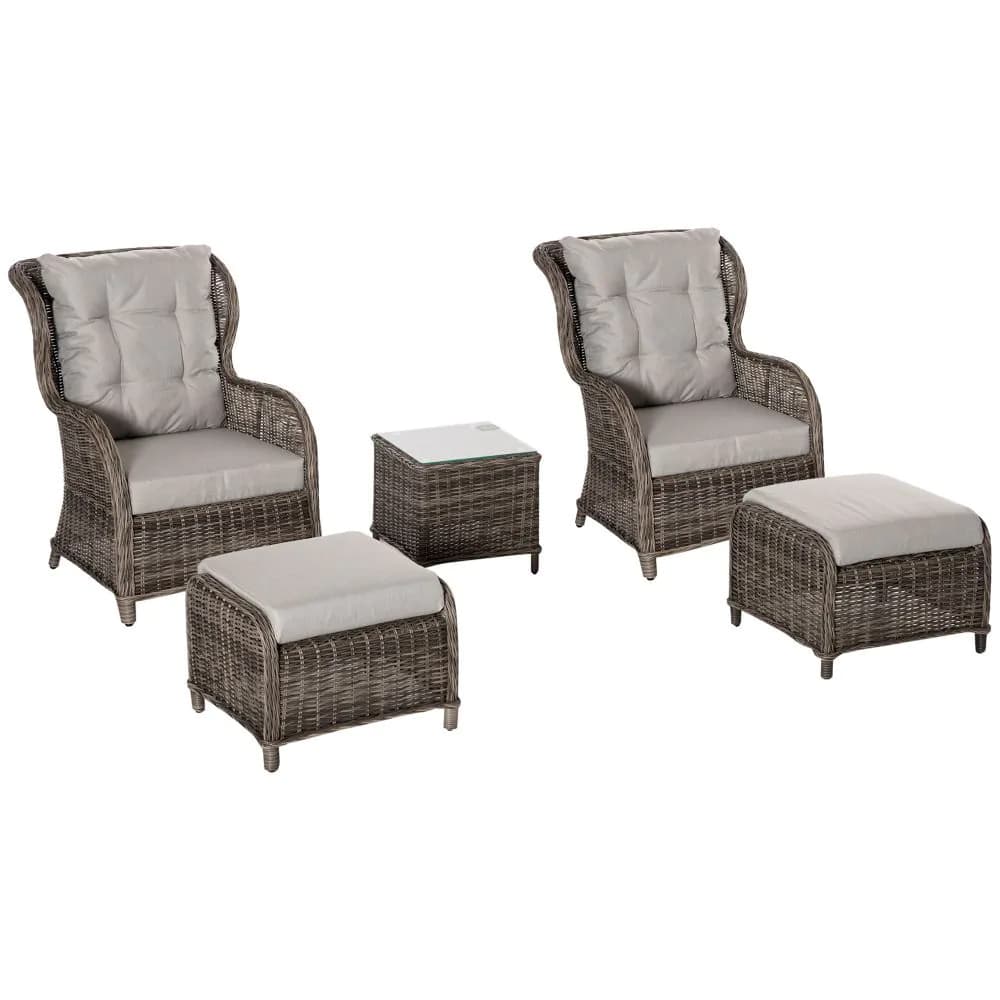 image-2 Seater Rattan Sofa Chair & Stool Table SetSet Aluminium Frame Brown