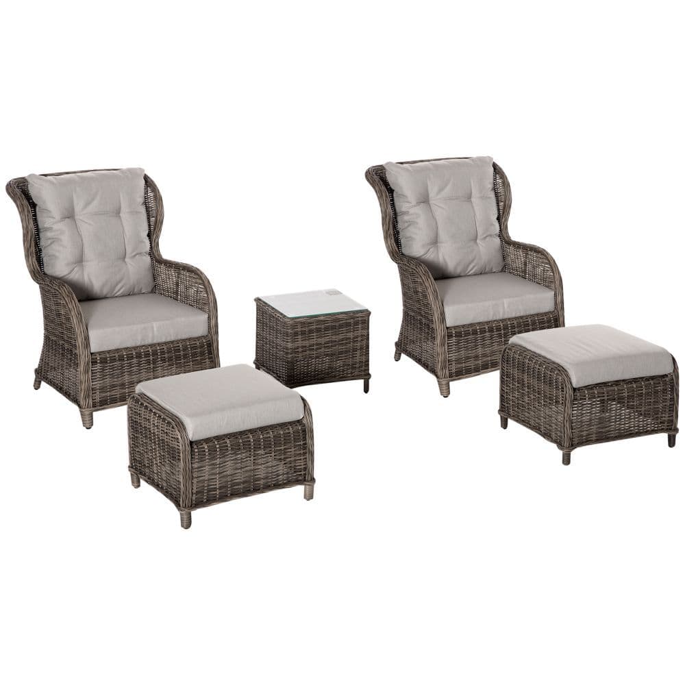 image-2 Seater Rattan Sofa Chair & Stool Table SetSet Aluminium Frame Brown