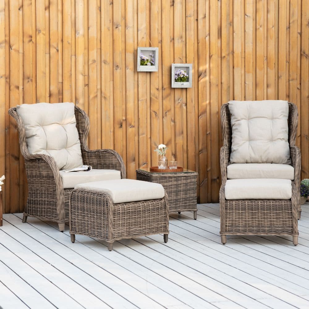 image-2 Seater Rattan Sofa Chair & Stool Table SetSet Aluminium Frame Brown
