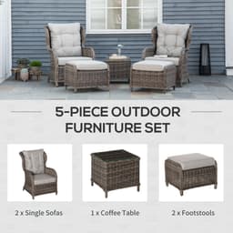 image-2 Seater Rattan Sofa Chair & Stool Table SetSet Aluminium Frame Brown
