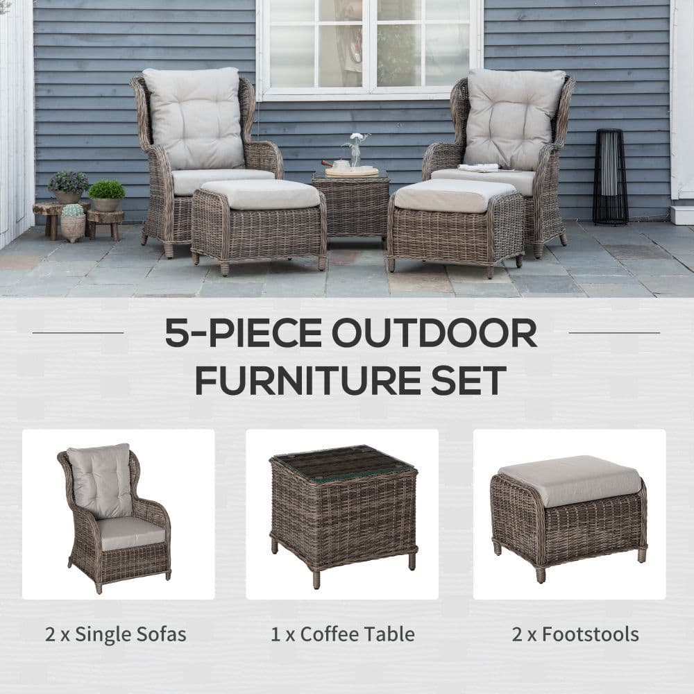 image-2 Seater Rattan Sofa Chair & Stool Table SetSet Aluminium Frame Brown