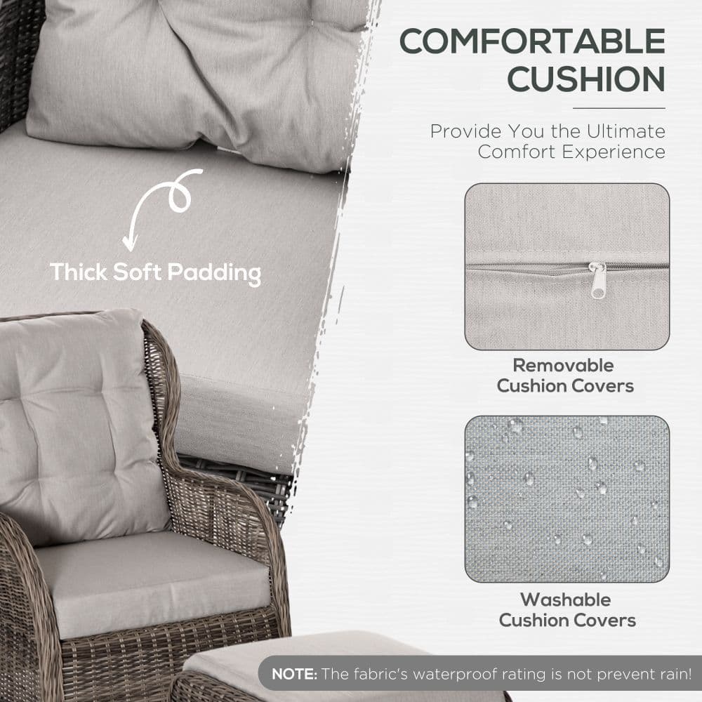 image-2 Seater Rattan Sofa Chair & Stool Table SetSet Aluminium Frame Brown