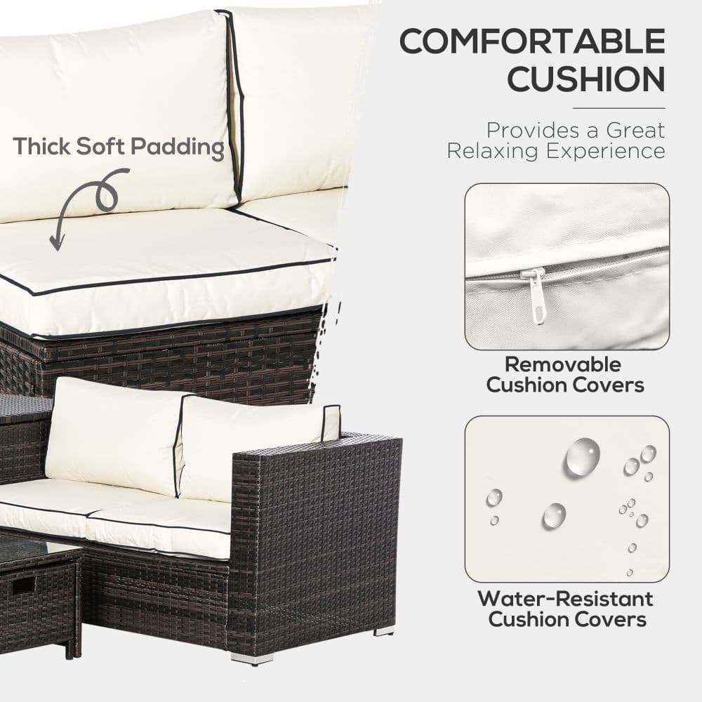 image-4-Seater Rattan Wicker Sofa Storage & Table Set w/ 2 Drawers - Brown