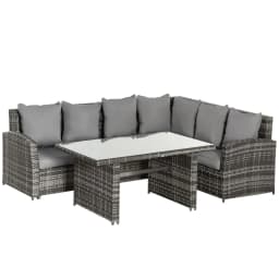 image-5-Seater Patio Dining Table Sets All Weather PE Rattan Sofa Cushions Grey