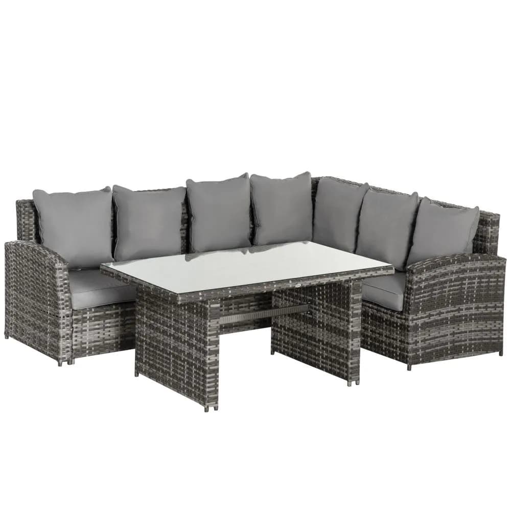 image-5-Seater Patio Dining Table Sets All Weather PE Rattan Sofa Cushions Grey