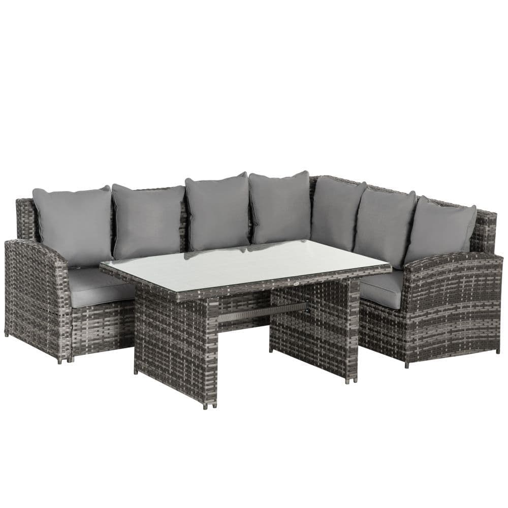 image-5-Seater Patio Dining Table Sets All Weather PE Rattan Sofa Cushions Grey