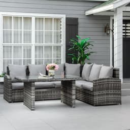 image-5-Seater Patio Dining Table Sets All Weather PE Rattan Sofa Cushions Grey