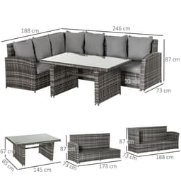 image-5-Seater Patio Dining Table Sets All Weather PE Rattan Sofa Cushions Grey