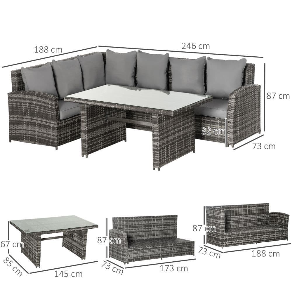 image-5-Seater Patio Dining Table Sets All Weather PE Rattan Sofa Cushions Grey