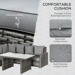 image-5-Seater Patio Dining Table Sets All Weather PE Rattan Sofa Cushions Grey
