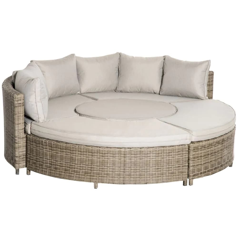 image-8-Seater PE Rattan DaybedTable with Olefin Cushion