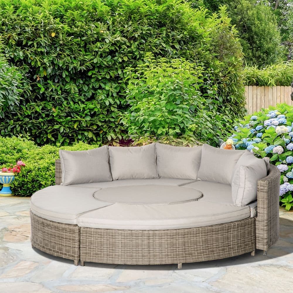 image-8-Seater PE Rattan DaybedTable with Olefin Cushion