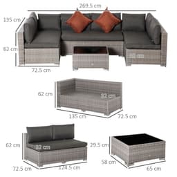 image-6-Seater Patio PE Rattan Sofa Set, w/ Tempered Glass Coffee Table Grey