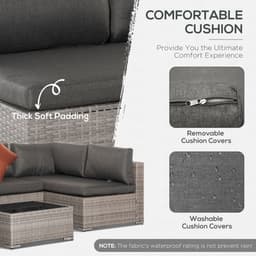 image-6-Seater Patio PE Rattan Sofa Set, w/ Tempered Glass Coffee Table Grey