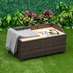 image-Rattan Garden Storage, 102Lx51Wx51H cm Brown / Cabinet Cushion Box Chest