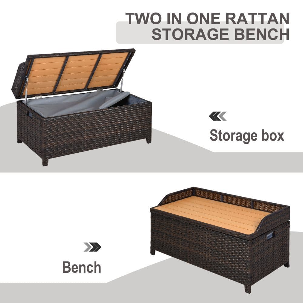 image-Rattan Garden Storage, 102Lx51Wx51H cm Brown / Cabinet Cushion Box Chest