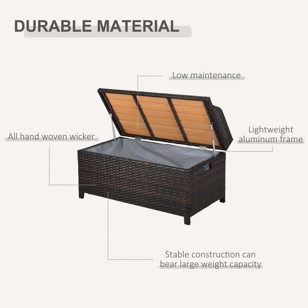image-Rattan Garden Storage, 102Lx51Wx51H cm Brown / Cabinet Cushion Box Chest