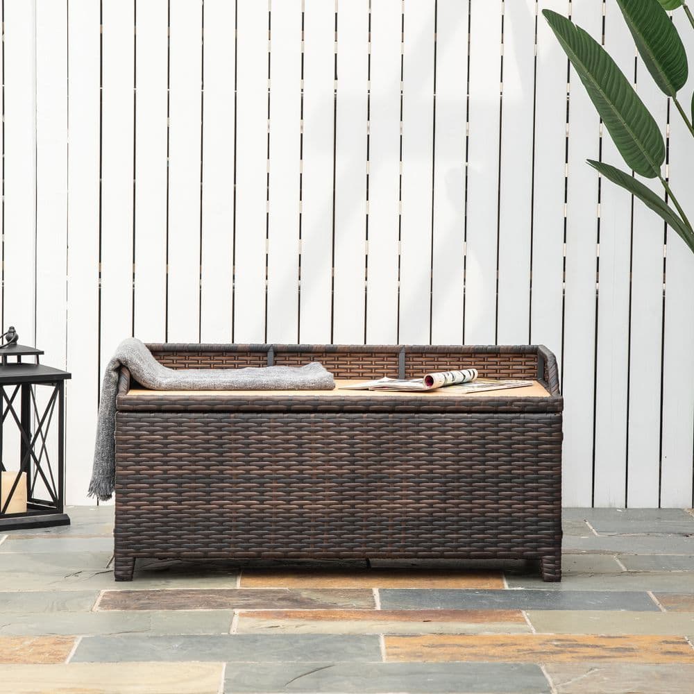 image-Rattan Garden Storage, 102Lx51Wx51H cm Brown / Cabinet Cushion Box Chest