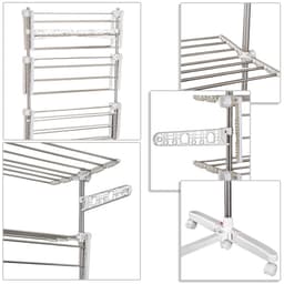 image-4 Layers Folding Cloth Hanger Stand Rail W/Wheels-White/Silver