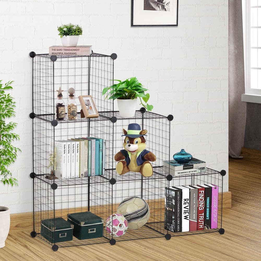image-DIY 6 Cube Wire Storage Cabinet Organiser, 111L x 37W x 111Hcm-Black