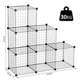 image-DIY 6 Cube Wire Storage Cabinet Organiser, 111L x 37W x 111Hcm-Black