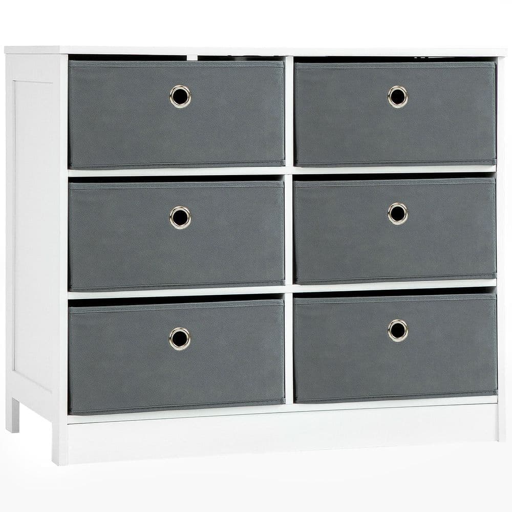 image-Chests of Drawer, Fabric Dresser Storage Cabinet with 6 Drawers White and Grey