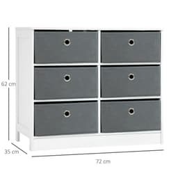 image-Chests of Drawer, Fabric Dresser Storage Cabinet with 6 Drawers White and Grey