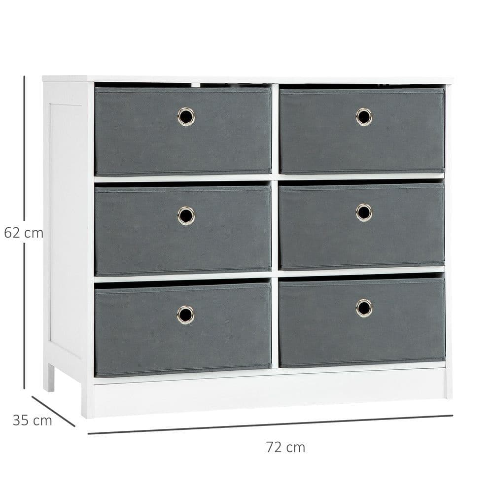 image-Chests of Drawer, Fabric Dresser Storage Cabinet with 6 Drawers White and Grey