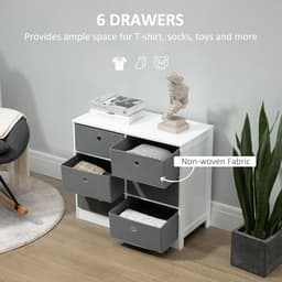 image-Chests of Drawer, Fabric Dresser Storage Cabinet with 6 Drawers White and Grey