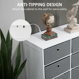 image-Chests of Drawer, Fabric Dresser Storage Cabinet with 6 Drawers White and Grey