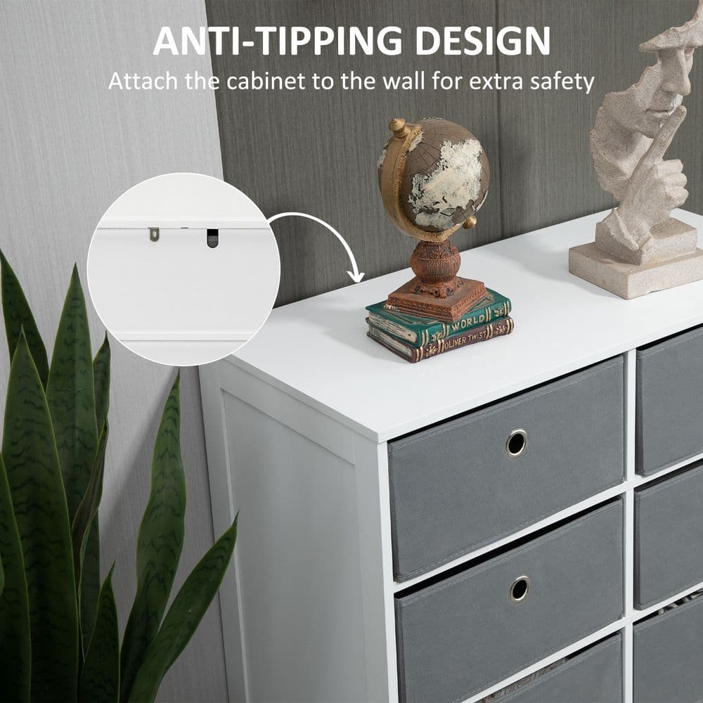 image-Chests of Drawer, Fabric Dresser Storage Cabinet with 6 Drawers White and Grey