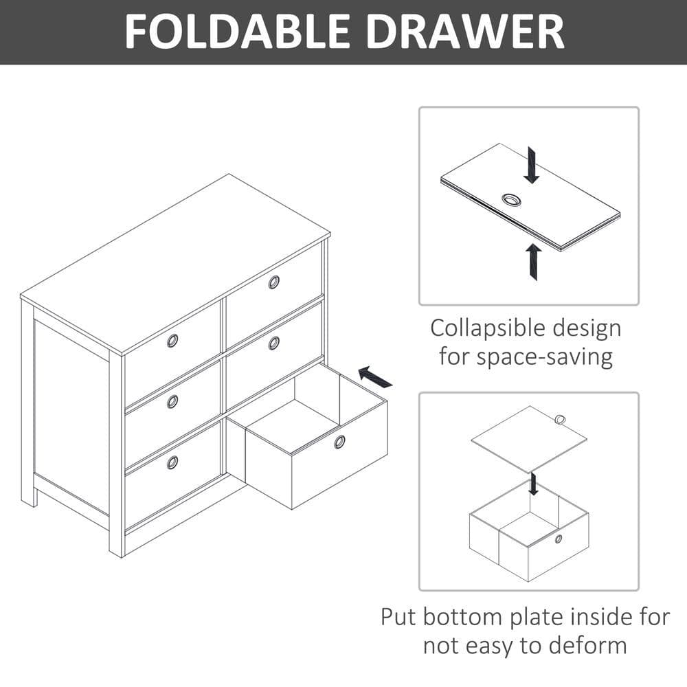 image-Chests of Drawer, Fabric Dresser Storage Cabinet with 6 Drawers White and Grey
