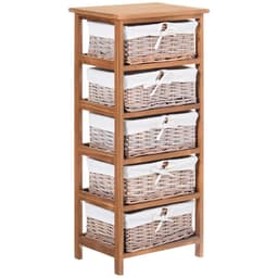 image-5-Drawers Storage Unit Wooden Frame W/ Wicker Woven Baskets